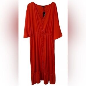 Boohoo Plus Button Front Red Maxi Dress Size 26